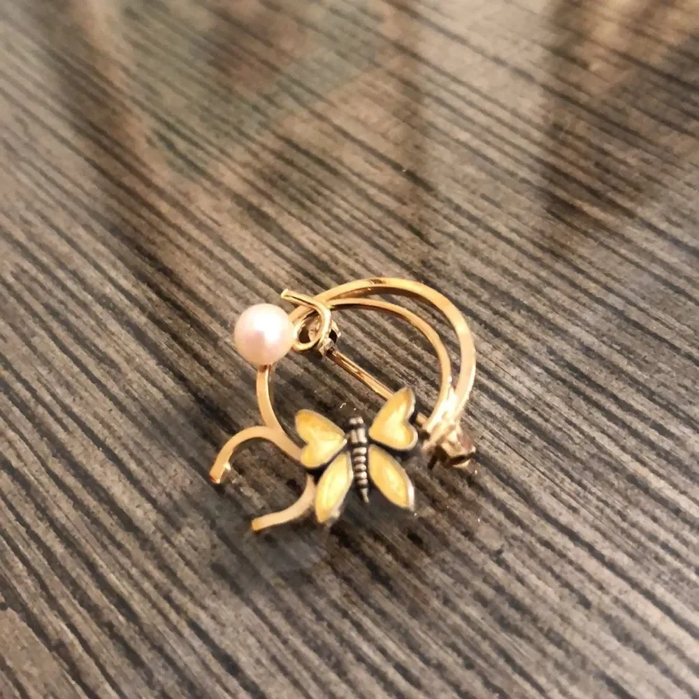 Vintage WELLS 14k Gold Filled Pin Butterfly Pearl